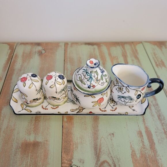 Temptations By Tara Birds Palm Cracker Tray Salt and Pepper Cream & Sugar Set - Picture 4 of 16